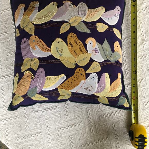 Natural Habitat Embroidered Pillow Applique Birds 18x19 Handmade Spring Birds - Picture 7 of 8